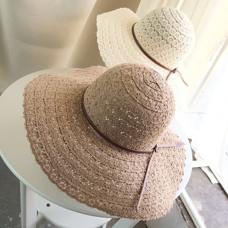 Foldable Women Straw Beach Sun Hat Summer Ladies Travel Wide Brim Cap