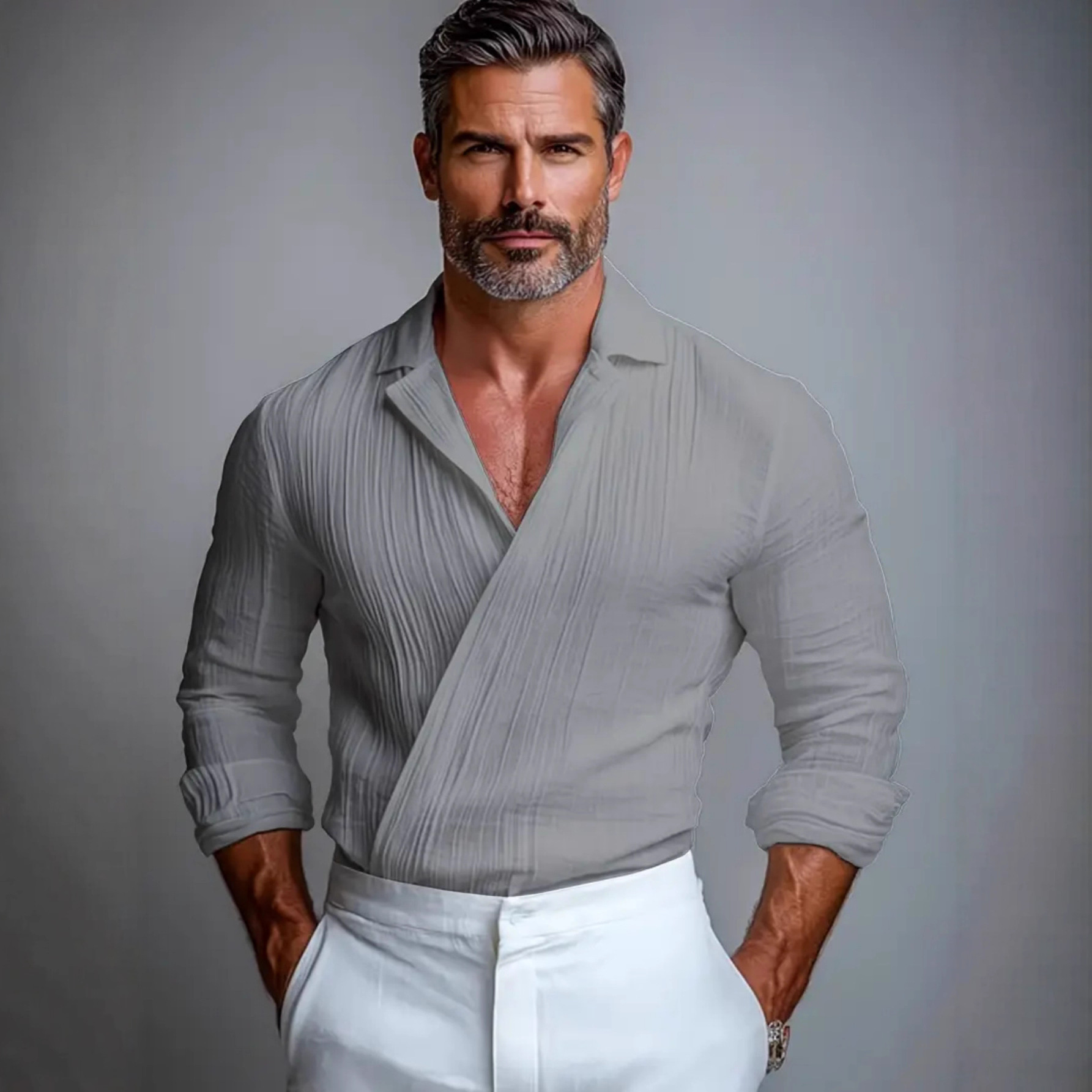 Business-Casual American-Style Long-Sleeve Mens Shirt