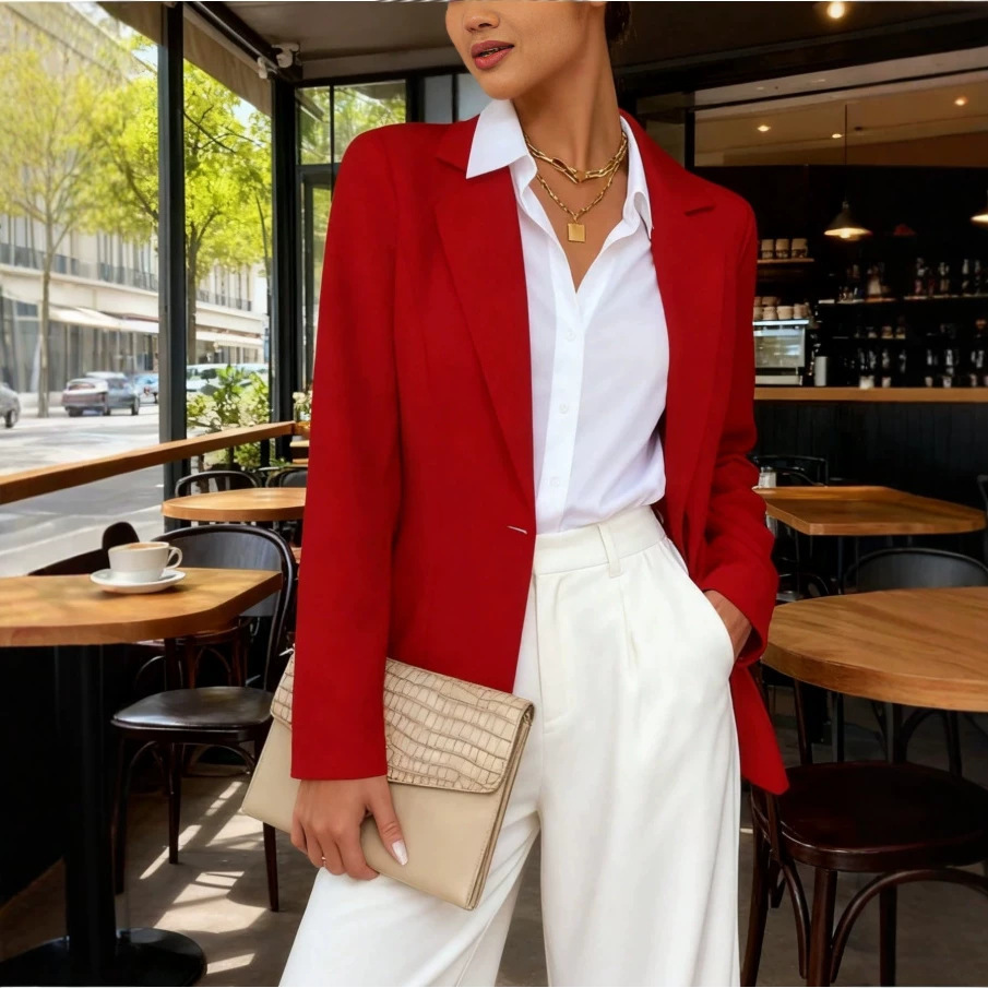 Casual Fashion New Arrival Lapel Collar Long Waist-Cinched Long-Sleeve Blazer
