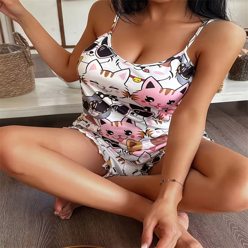 Camisole And Printed Shorts Pajama Set