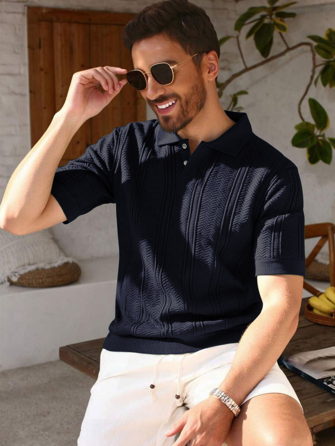 Textured Mens Dark Green Knitted Polo Shirt With A Premium Feel