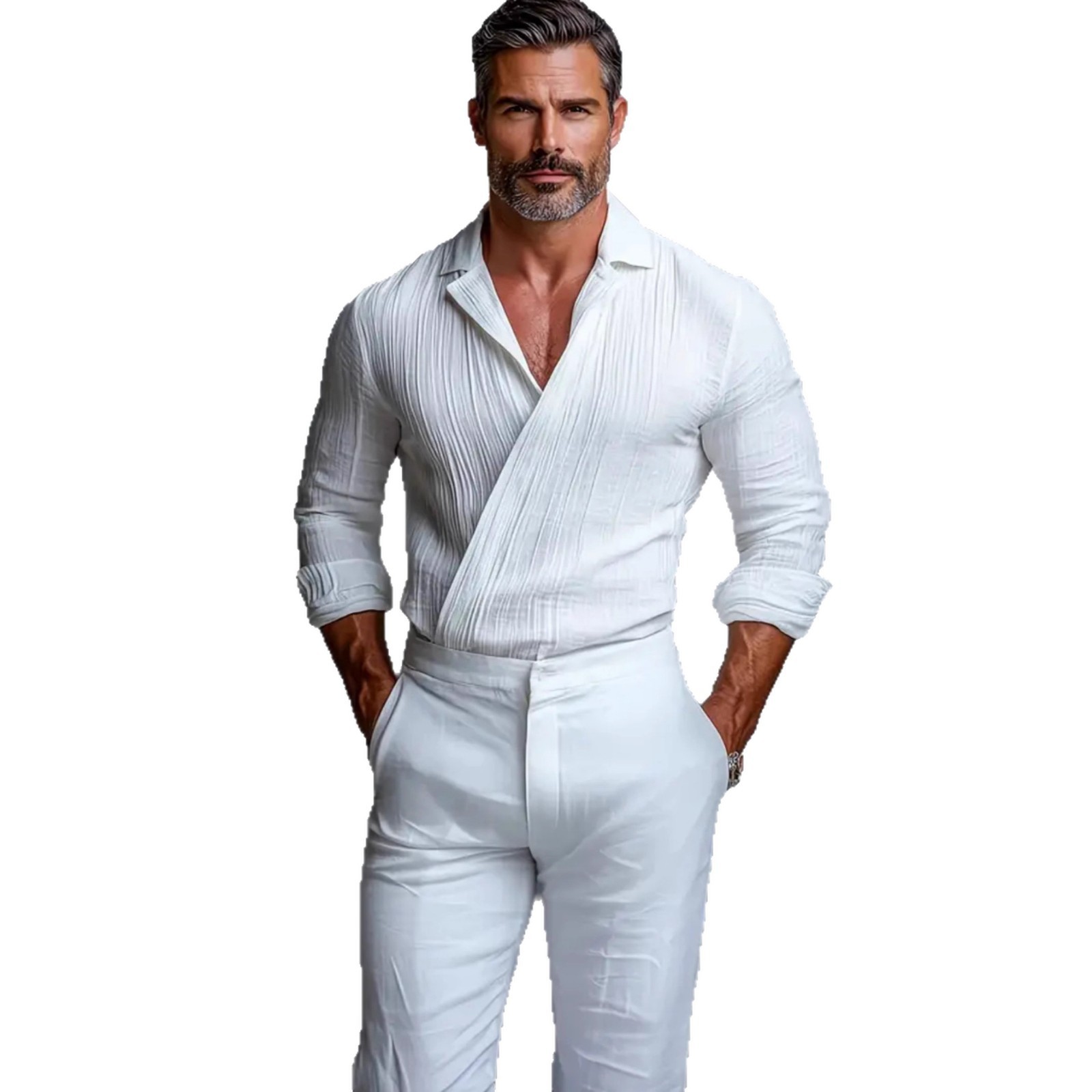 Business-Casual American-Style Long-Sleeve Mens Shirt