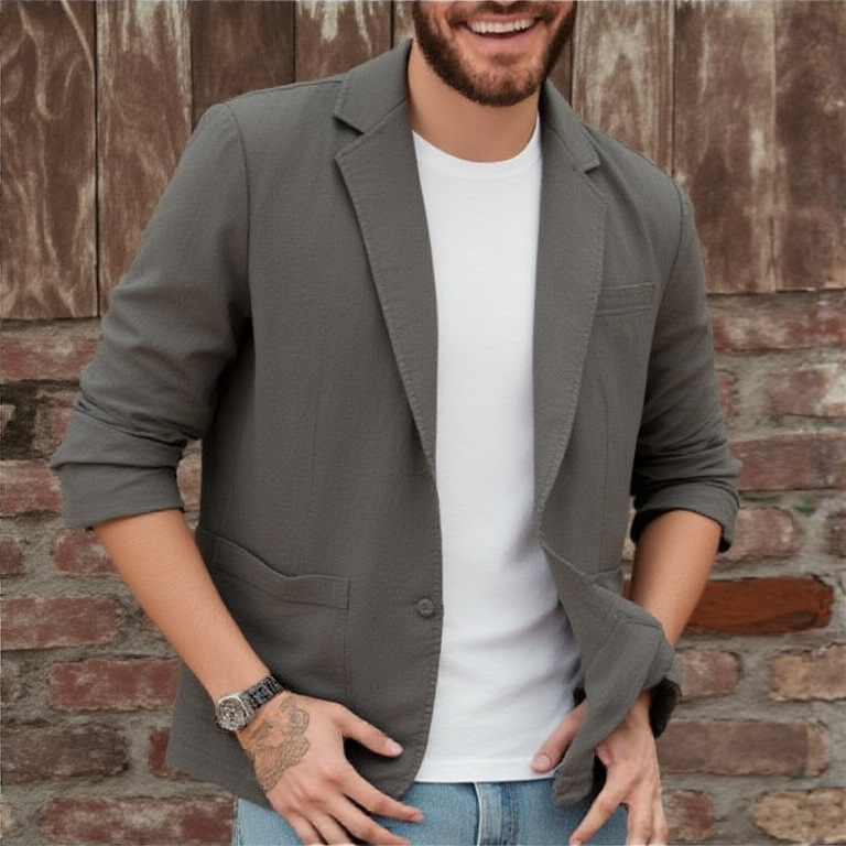 Cotton-linen Loose-fit Solid-color Lightweight Regular Casual Blazer